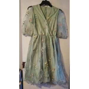 IWEMEK Embroidered Puff Sleeve Dress – Cottagecore Charm